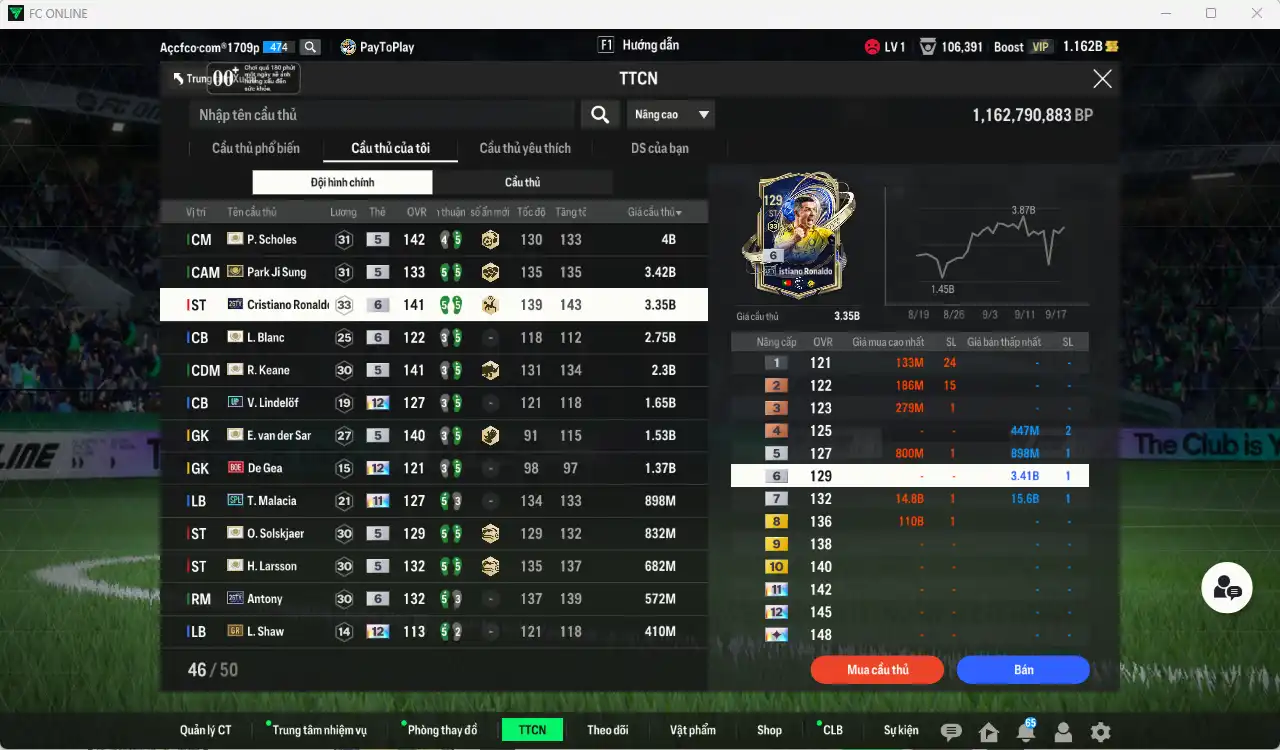 Ảnh Man Utd. 27.092b dư 1.1b có Scholes ITM, CR7 26TY+6, Park ITM, Keane ITM, VDS ITM, Malacia SPL+11, Ole ITM, Larrson ITM, De Gea BOE+12... Full miniface, nhiều CP GIẢM THUẾ. HLV Xịn, đã đào tạo full cs nhiều cầu thủ