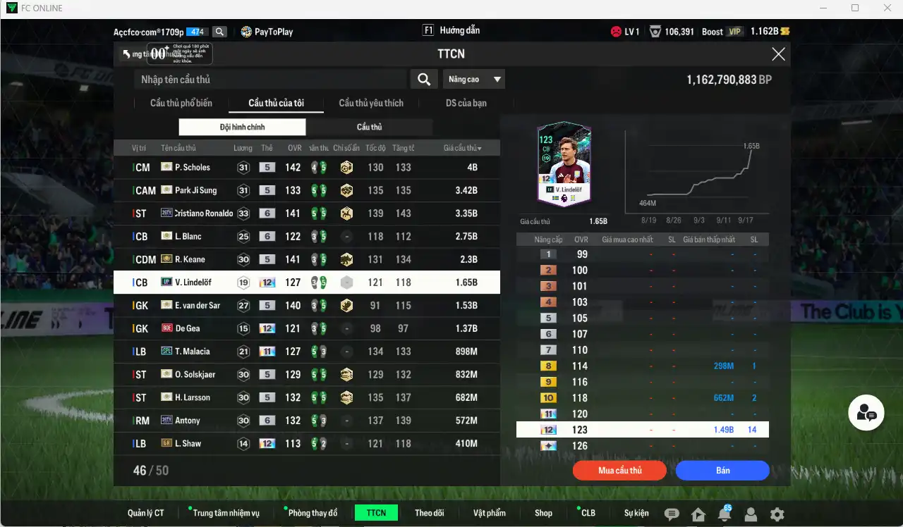 Ảnh Man Utd. 27.092b dư 1.1b có Scholes ITM, CR7 26TY+6, Park ITM, Keane ITM, VDS ITM, Malacia SPL+11, Ole ITM, Larrson ITM, De Gea BOE+12... Full miniface, nhiều CP GIẢM THUẾ. HLV Xịn, đã đào tạo full cs nhiều cầu thủ