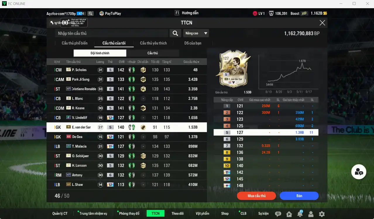 Ảnh Man Utd. 27.092b dư 1.1b có Scholes ITM, CR7 26TY+6, Park ITM, Keane ITM, VDS ITM, Malacia SPL+11, Ole ITM, Larrson ITM, De Gea BOE+12... Full miniface, nhiều CP GIẢM THUẾ. HLV Xịn, đã đào tạo full cs nhiều cầu thủ