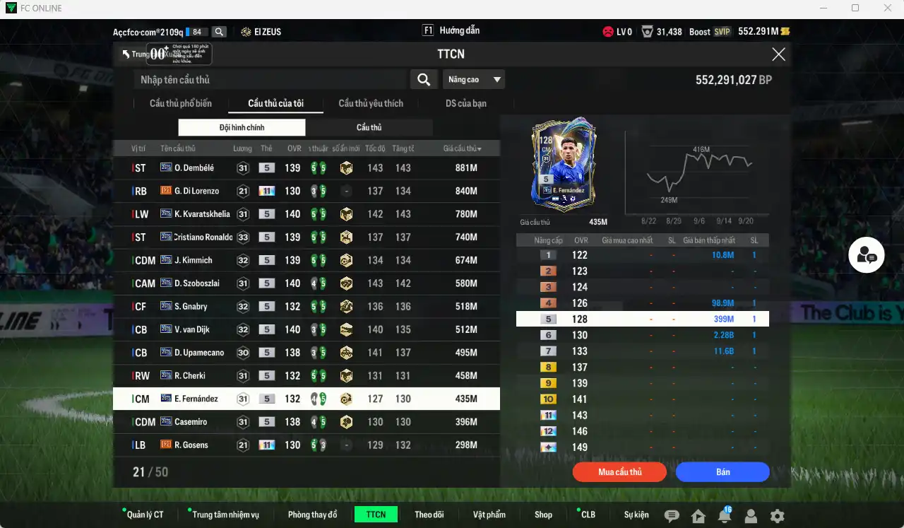 Ảnh Full mùa 26TS 8.359b có O. Dembélé, Kvaratskhelia, CR7, Kimmich, Szoboszlai, Gnabry, Van Dijk, Upamecano, Cherki, Enzo, CasemirO... 26TS+5  còn nhiều thẻ GIẢM THUẾ. HLV Xịn