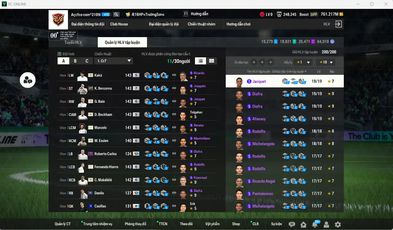 Ảnh Real Madrid 107.42b có Beckham ITM, Kaká ITM,  Bale ITM+6, Essien ITM+6, Marcelo ITM, Hierro ITM+6, Benzema WS+7, Makélélé ITM+6... Full miniface, còn thẻ  GIẢM THUẾ. HLV Xịn, gần full đào tạo chiến thuật vs chỉ số cầu thủ