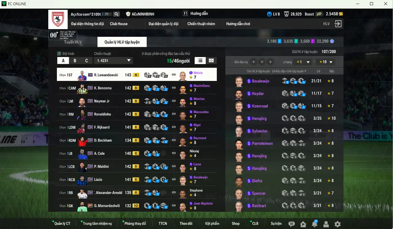 Ảnh Quang Hải IP, Hùng Dũng IP mix Full mùa CU+8 6.027b dư 2.5b có Benzema, Neymar, Beckham, Lewandowski, Ronaldinho, Maldini, Lúcio... CU+8. HLV Xịn
