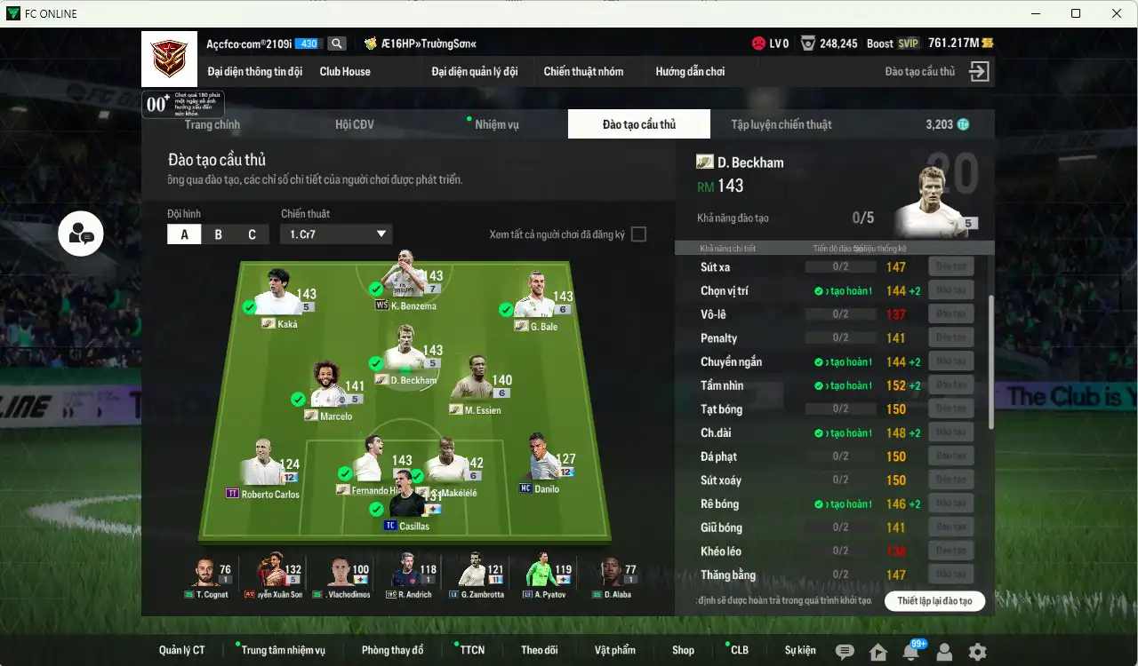Ảnh Real Madrid 107.42b có Beckham ITM, Kaká ITM,  Bale ITM+6, Essien ITM+6, Marcelo ITM, Hierro ITM+6, Benzema WS+7, Makélélé ITM+6... Full miniface, còn thẻ  GIẢM THUẾ. HLV Xịn, gần full đào tạo chiến thuật vs chỉ số cầu thủ