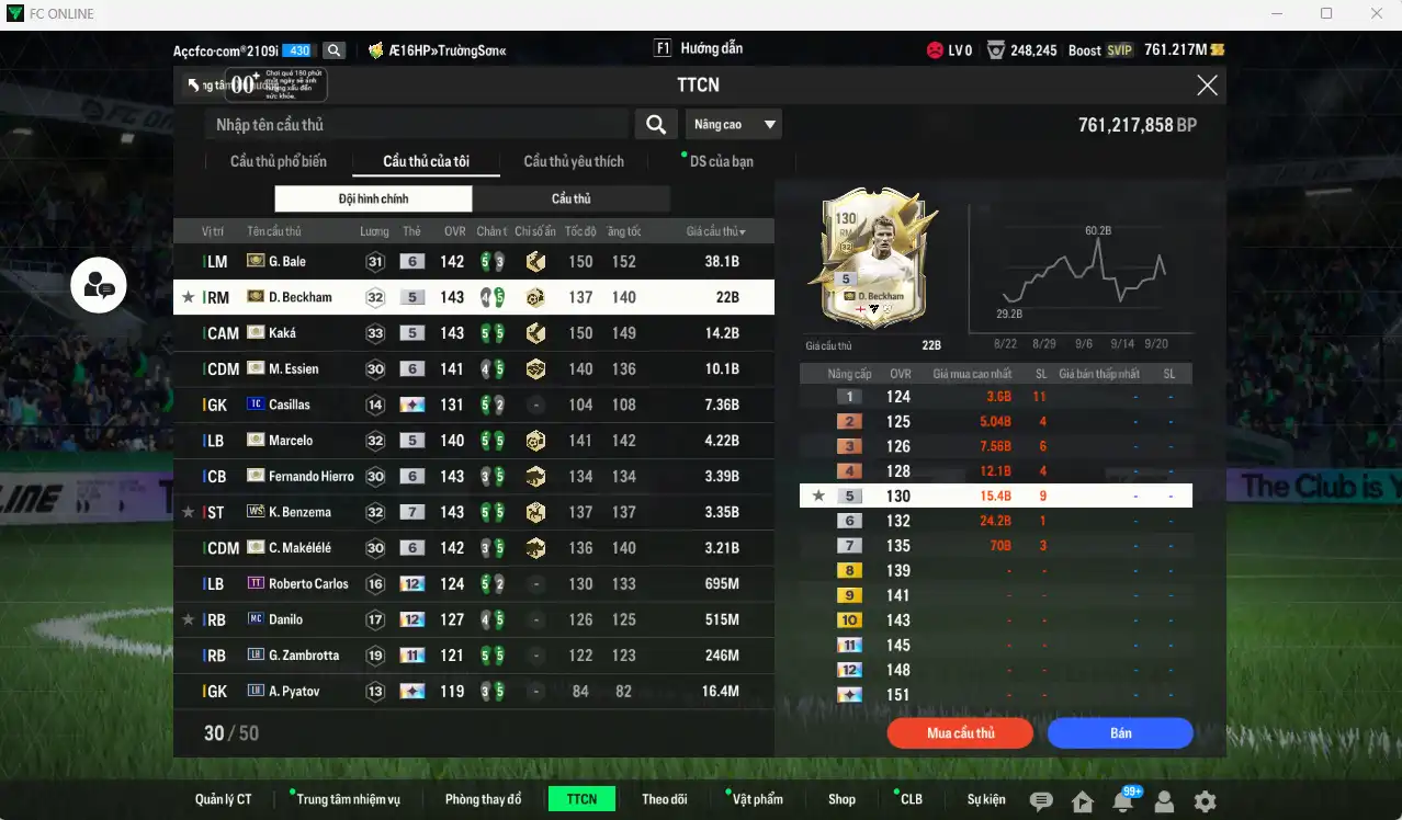 Ảnh Real Madrid 107.42b có Beckham ITM, Kaká ITM,  Bale ITM+6, Essien ITM+6, Marcelo ITM, Hierro ITM+6, Benzema WS+7, Makélélé ITM+6... Full miniface, còn thẻ  GIẢM THUẾ. HLV Xịn, gần full đào tạo chiến thuật vs chỉ số cầu thủ