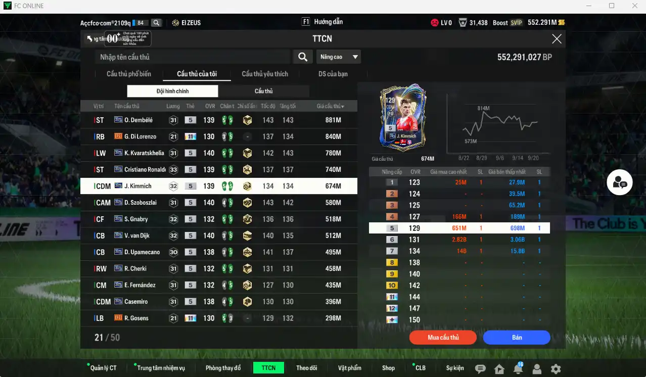 Ảnh Full mùa 26TS 8.359b có O. Dembélé, Kvaratskhelia, CR7, Kimmich, Szoboszlai, Gnabry, Van Dijk, Upamecano, Cherki, Enzo, CasemirO... 26TS+5  còn nhiều thẻ GIẢM THUẾ. HLV Xịn