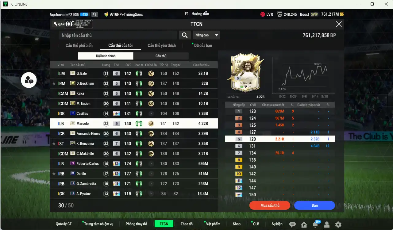 Ảnh Real Madrid 107.42b có Beckham ITM, Kaká ITM,  Bale ITM+6, Essien ITM+6, Marcelo ITM, Hierro ITM+6, Benzema WS+7, Makélélé ITM+6... Full miniface, còn thẻ  GIẢM THUẾ. HLV Xịn, gần full đào tạo chiến thuật vs chỉ số cầu thủ