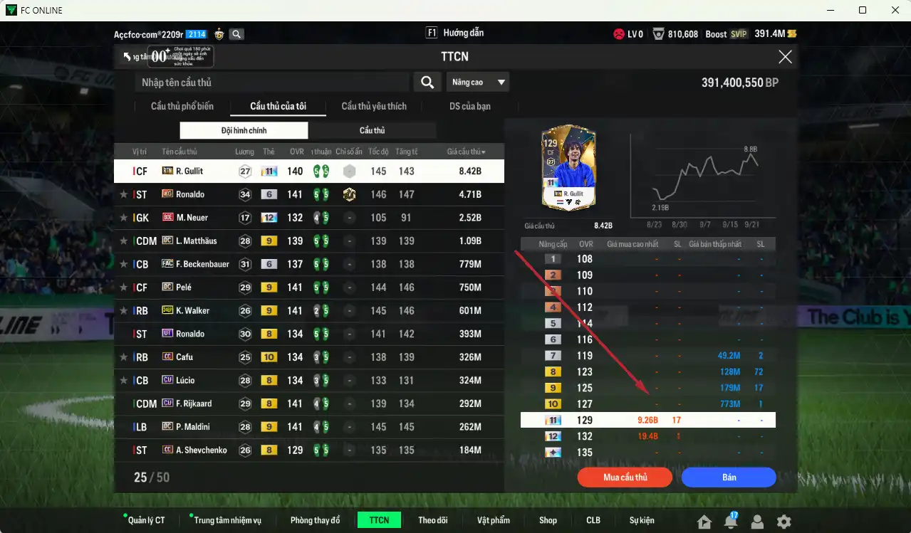 Ảnh [Tặng 350FC] Quốc Dân 20.984b có Gullit RTN+11, Ronaldo WG+6, Matthaus DC+9, Beckenbauer FAC+6, Pelé DC+9, Walker 24EP+9... Full minice, còn nhiều Coin ITM. HLV Siêu Xịn, đã full đào tạo chiến thuật lẫn chỉ số ct