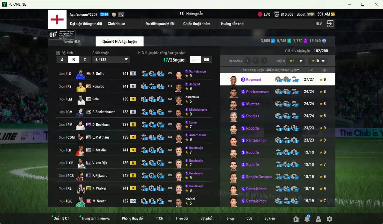 Ảnh [Tặng 350FC] Quốc Dân 20.984b có Gullit RTN+11, Ronaldo WG+6, Matthaus DC+9, Beckenbauer FAC+6, Pelé DC+9, Walker 24EP+9... Full minice, còn nhiều Coin ITM. HLV Siêu Xịn, đã full đào tạo chiến thuật lẫn chỉ số ct