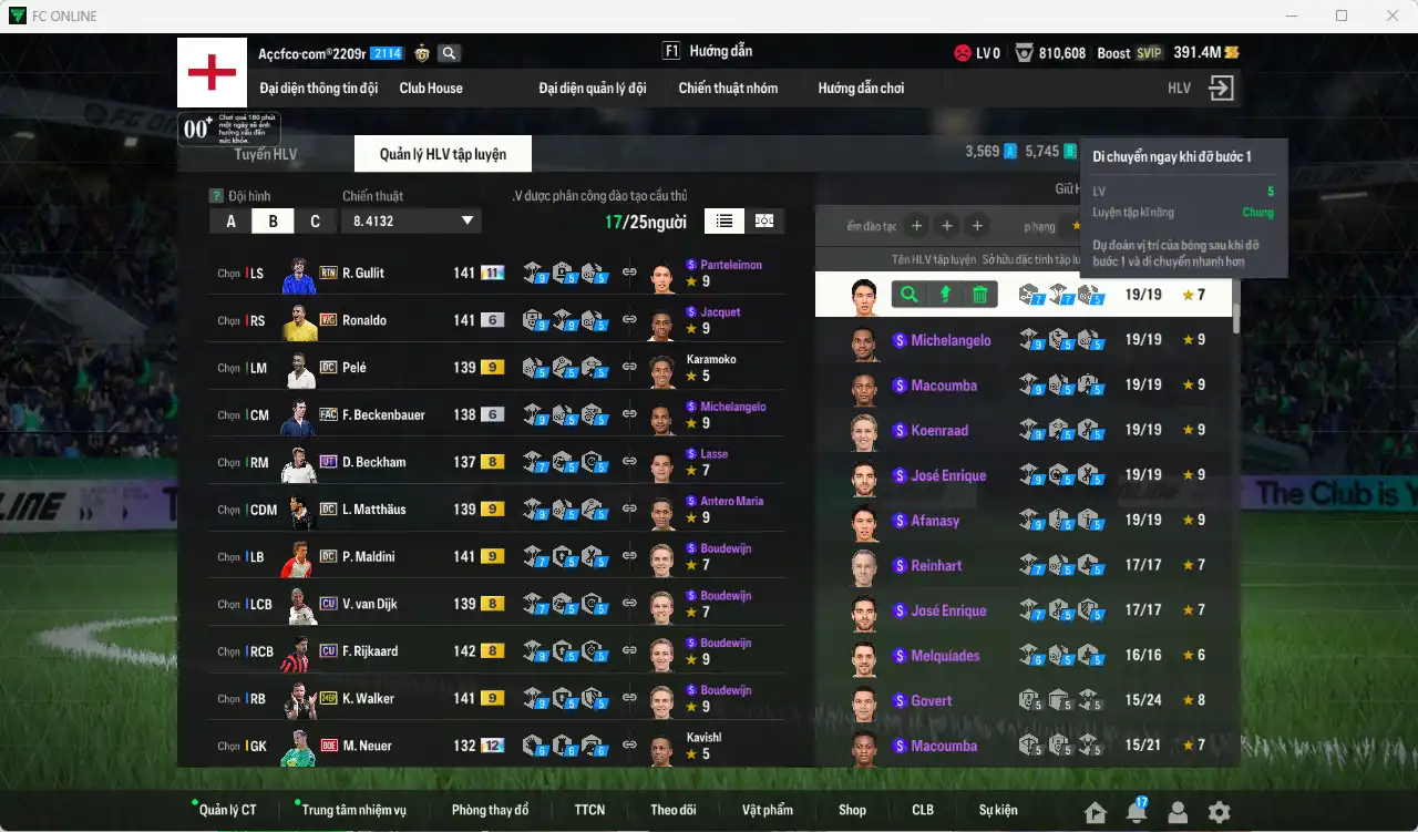 Ảnh [Tặng 350FC] Quốc Dân 20.984b có Gullit RTN+11, Ronaldo WG+6, Matthaus DC+9, Beckenbauer FAC+6, Pelé DC+9, Walker 24EP+9... Full minice, còn nhiều Coin ITM. HLV Siêu Xịn, đã full đào tạo chiến thuật lẫn chỉ số ct