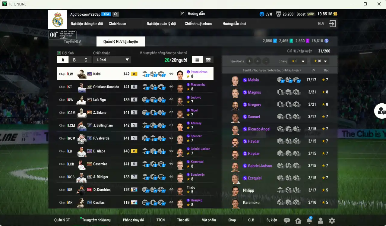 Ảnh Real Madrid 23.329b có Bellingham 26TY, CR7 WS, Valverde 26TS, Kaká CU, Rudiger FAC+7, Casemiro SPT, Vini 26TY... Full miniface. HLV Xịn