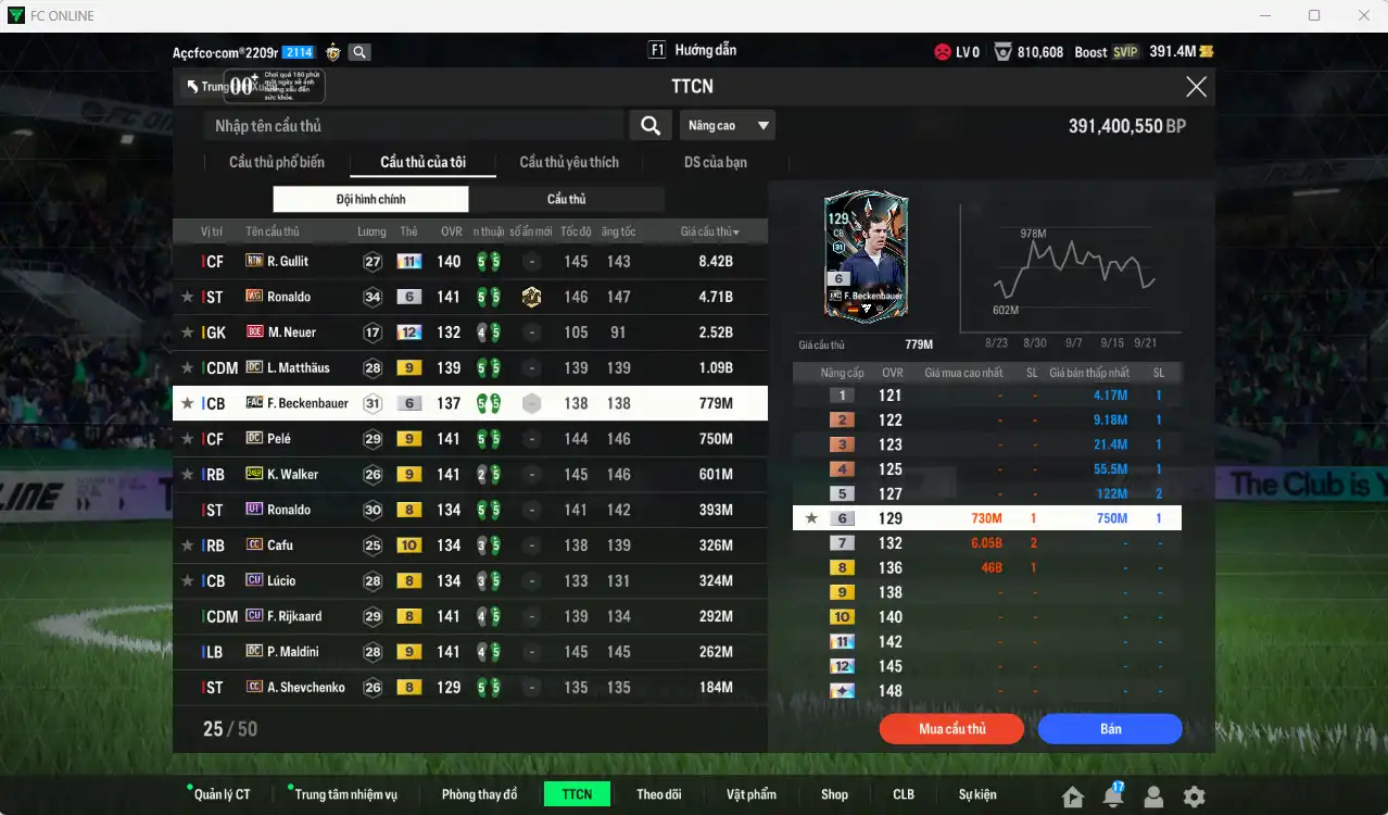 Ảnh [Tặng 350FC] Quốc Dân 20.984b có Gullit RTN+11, Ronaldo WG+6, Matthaus DC+9, Beckenbauer FAC+6, Pelé DC+9, Walker 24EP+9... Full minice, còn nhiều Coin ITM. HLV Siêu Xịn, đã full đào tạo chiến thuật lẫn chỉ số ct