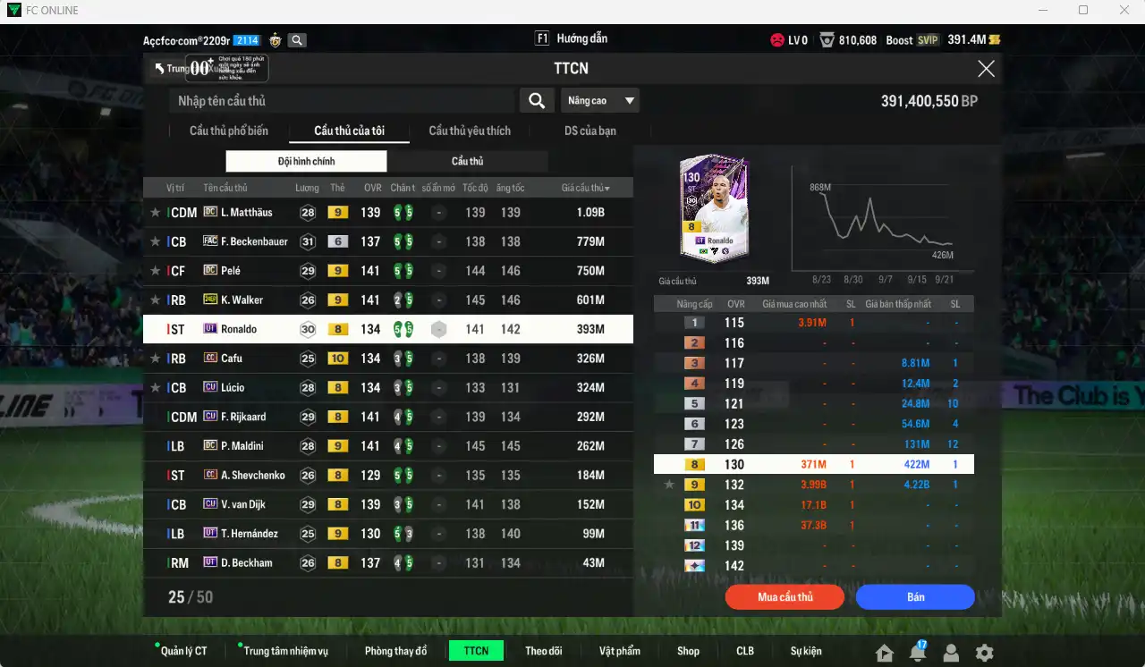 Ảnh [Tặng 350FC] Quốc Dân 20.984b có Gullit RTN+11, Ronaldo WG+6, Matthaus DC+9, Beckenbauer FAC+6, Pelé DC+9, Walker 24EP+9... Full minice, còn nhiều Coin ITM. HLV Siêu Xịn, đã full đào tạo chiến thuật lẫn chỉ số ct