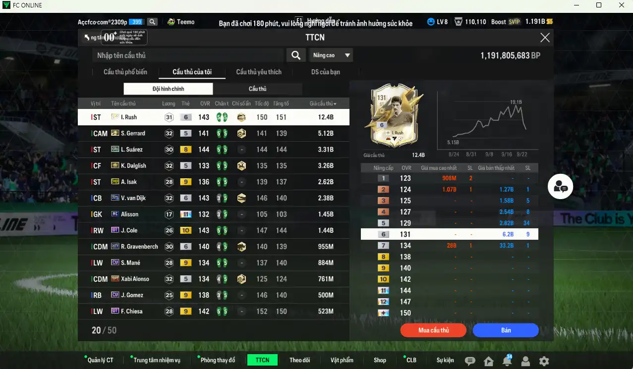 Ảnh Liverpool 36.039b dư 1.1b có Rush ITM+6, Gerrard ITM, Dalglish ITM, Suárez GRY, Isak 24EP+9, Van Dijk 26TS+6, Cole UT+10… Còn nhiều Coin ITM. HLV Xịn