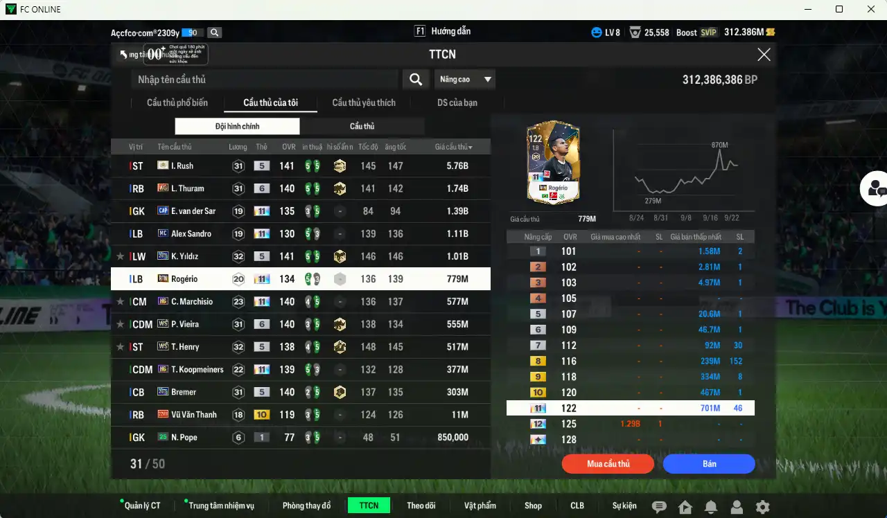 Ảnh Juventus 14.130b có Rush ITM, Thuram WG+6, VDS CAP+11, Sandro MC+11, Yildiz 26TS, Rodério RTN+11, Marchisio RTN+11…  Có thẻ đổi tên, thẻ GIẢM THUẾ. Sẵn nhiều CP vs HLV