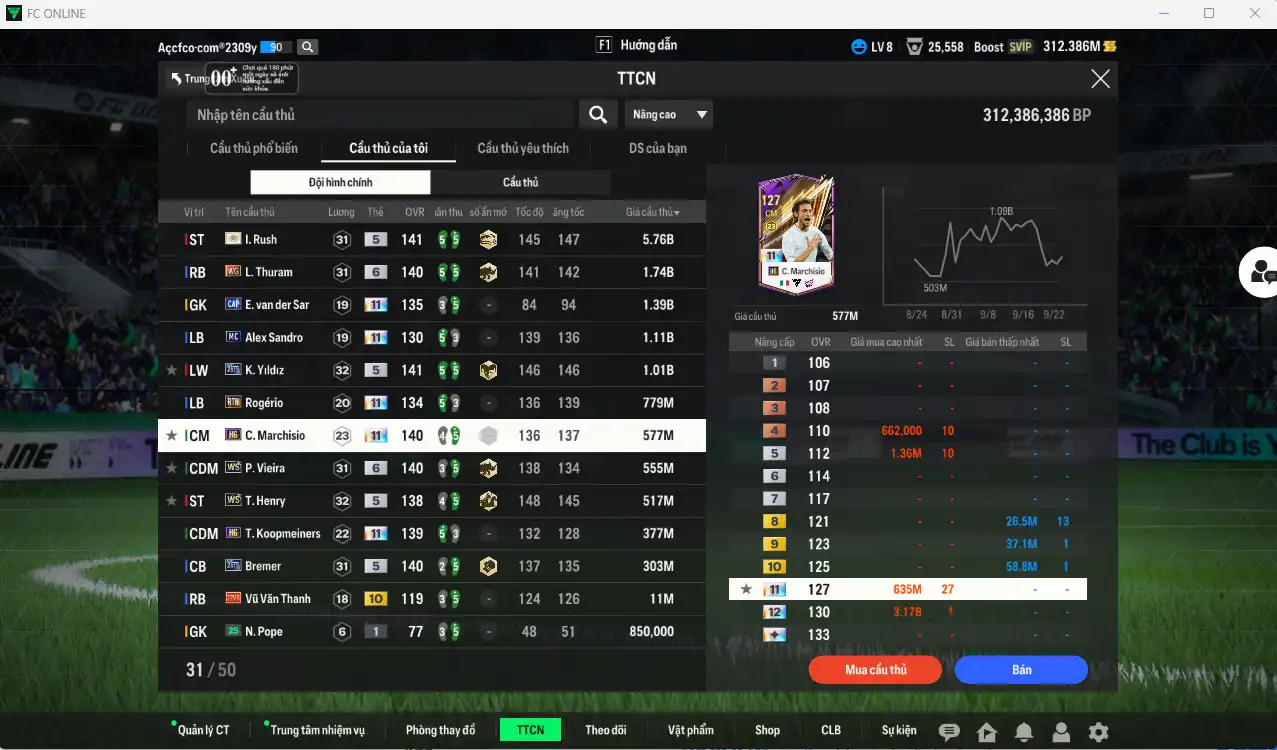 Ảnh Juventus 14.130b có Rush ITM, Thuram WG+6, VDS CAP+11, Sandro MC+11, Yildiz 26TS, Rodério RTN+11, Marchisio RTN+11…  Có thẻ đổi tên, thẻ GIẢM THUẾ. Sẵn nhiều CP vs HLV