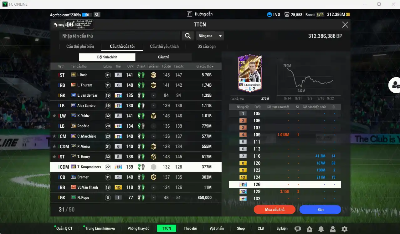 Ảnh Juventus 14.130b có Rush ITM, Thuram WG+6, VDS CAP+11, Sandro MC+11, Yildiz 26TS, Rodério RTN+11, Marchisio RTN+11…  Có thẻ đổi tên, thẻ GIẢM THUẾ. Sẵn nhiều CP vs HLV