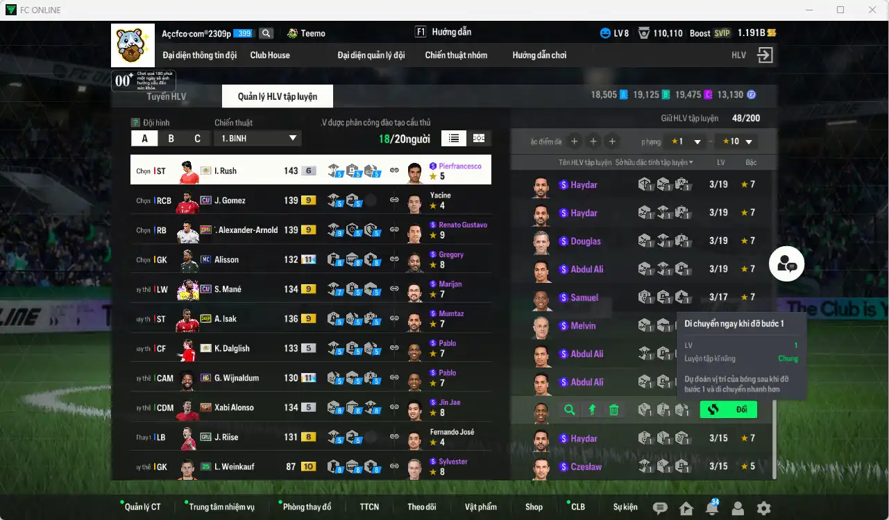 Ảnh Liverpool 36.039b dư 1.1b có Rush ITM+6, Gerrard ITM, Dalglish ITM, Suárez GRY, Isak 24EP+9, Van Dijk 26TS+6, Cole UT+10… Còn nhiều Coin ITM. HLV Xịn