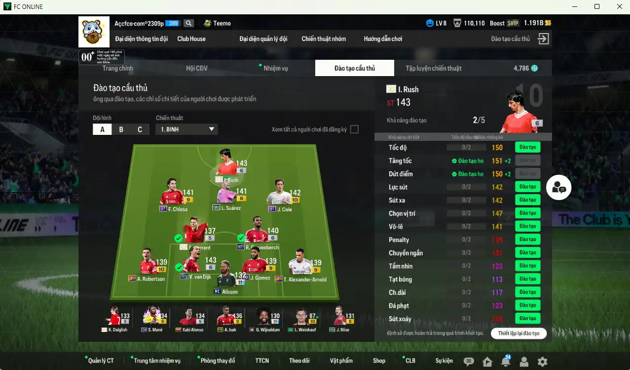 Ảnh Liverpool 36.039b dư 1.1b có Rush ITM+6, Gerrard ITM, Dalglish ITM, Suárez GRY, Isak 24EP+9, Van Dijk 26TS+6, Cole UT+10… Còn nhiều Coin ITM. HLV Xịn