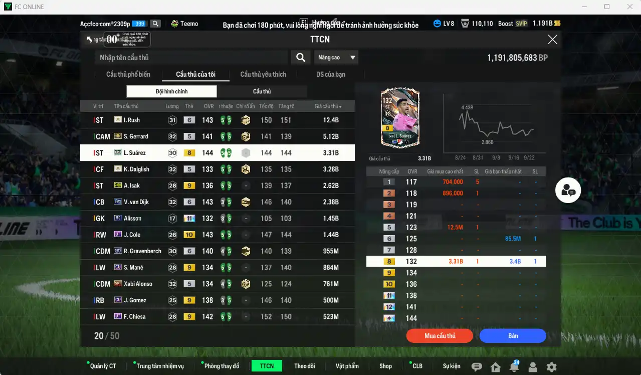 Ảnh Liverpool 36.039b dư 1.1b có Rush ITM+6, Gerrard ITM, Dalglish ITM, Suárez GRY, Isak 24EP+9, Van Dijk 26TS+6, Cole UT+10… Còn nhiều Coin ITM. HLV Xịn