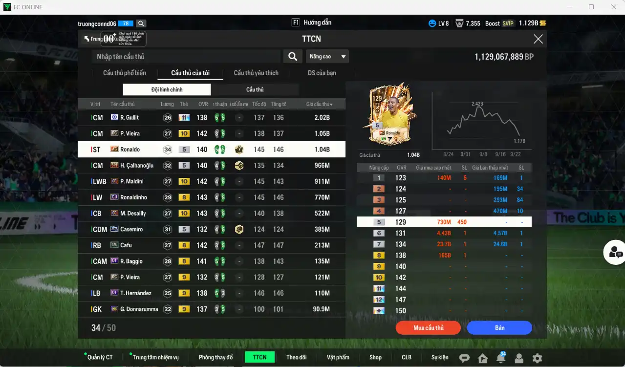 Ảnh [Tặng Quang Hải, Hùng Dũng  IP+5] AC Milan 8.389b dư 1,1b có Gullit CFA+11, Vieira DC+10,  Ronaldo WG, Calhanoglu SPT, Maldini CC+10, Ronaldinho CU, Desailly CC+10… Còn nhiều thẻ GIẢM THUẾ