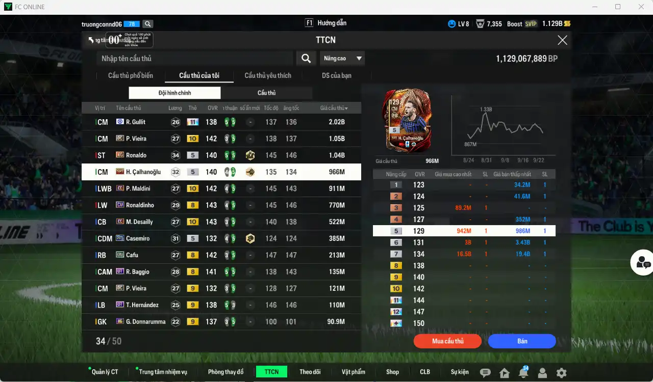 Ảnh [Tặng Quang Hải, Hùng Dũng  IP+5] AC Milan 8.389b dư 1,1b có Gullit CFA+11, Vieira DC+10,  Ronaldo WG, Calhanoglu SPT, Maldini CC+10, Ronaldinho CU, Desailly CC+10… Còn nhiều thẻ GIẢM THUẾ
