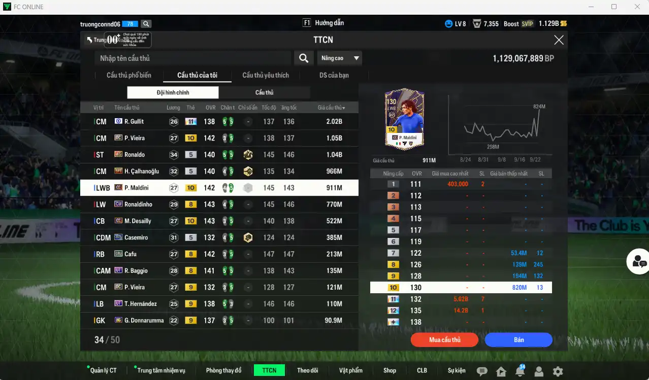 Ảnh [Tặng Quang Hải, Hùng Dũng  IP+5] AC Milan 8.389b dư 1,1b có Gullit CFA+11, Vieira DC+10,  Ronaldo WG, Calhanoglu SPT, Maldini CC+10, Ronaldinho CU, Desailly CC+10… Còn nhiều thẻ GIẢM THUẾ