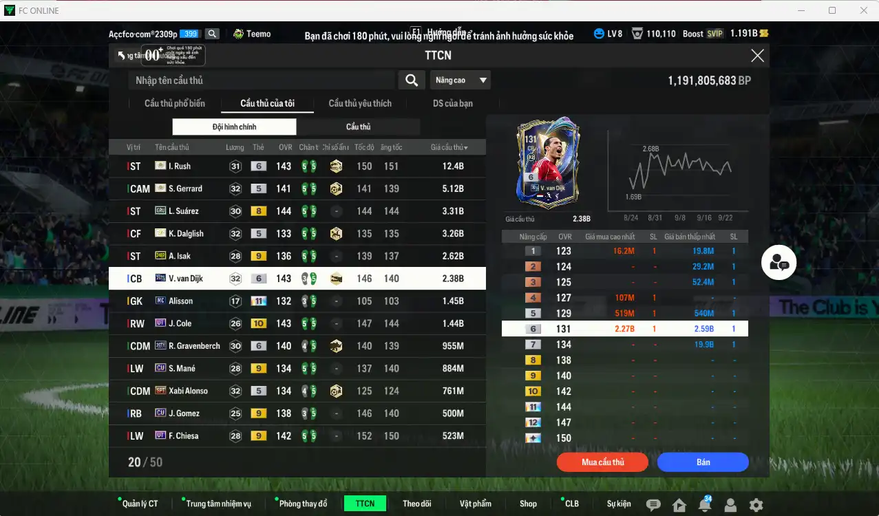 Ảnh Liverpool 36.039b dư 1.1b có Rush ITM+6, Gerrard ITM, Dalglish ITM, Suárez GRY, Isak 24EP+9, Van Dijk 26TS+6, Cole UT+10… Còn nhiều Coin ITM. HLV Xịn