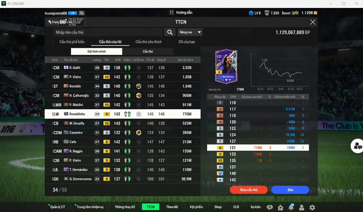 Ảnh [Tặng Quang Hải, Hùng Dũng  IP+5] AC Milan 8.389b dư 1,1b có Gullit CFA+11, Vieira DC+10,  Ronaldo WG, Calhanoglu SPT, Maldini CC+10, Ronaldinho CU, Desailly CC+10… Còn nhiều thẻ GIẢM THUẾ