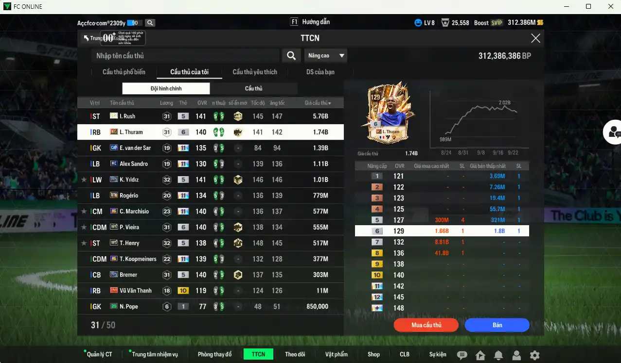 Ảnh Juventus 14.130b có Rush ITM, Thuram WG+6, VDS CAP+11, Sandro MC+11, Yildiz 26TS, Rodério RTN+11, Marchisio RTN+11…  Có thẻ đổi tên, thẻ GIẢM THUẾ. Sẵn nhiều CP vs HLV