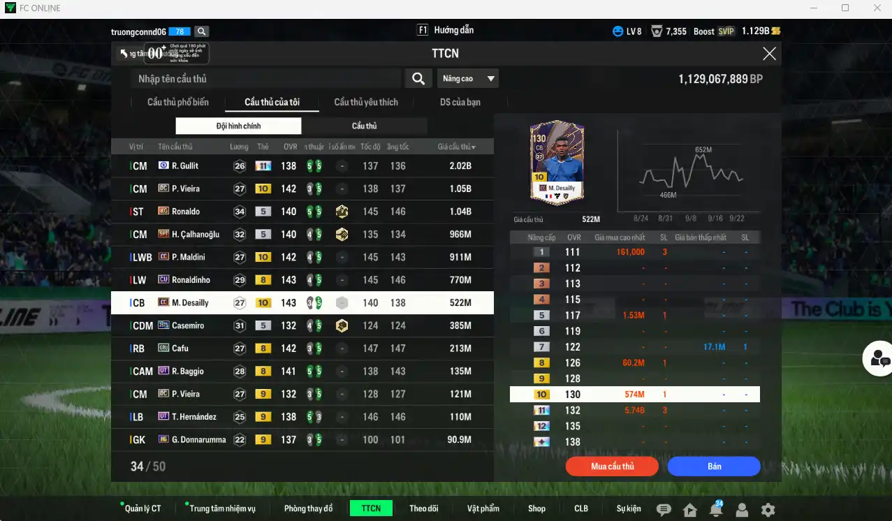 Ảnh [Tặng Quang Hải, Hùng Dũng  IP+5] AC Milan 8.389b dư 1,1b có Gullit CFA+11, Vieira DC+10,  Ronaldo WG, Calhanoglu SPT, Maldini CC+10, Ronaldinho CU, Desailly CC+10… Còn nhiều thẻ GIẢM THUẾ