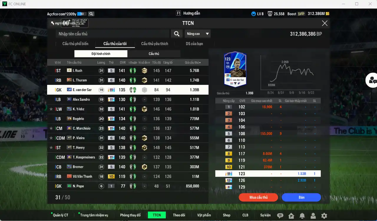 Ảnh Juventus 14.130b có Rush ITM, Thuram WG+6, VDS CAP+11, Sandro MC+11, Yildiz 26TS, Rodério RTN+11, Marchisio RTN+11…  Có thẻ đổi tên, thẻ GIẢM THUẾ. Sẵn nhiều CP vs HLV