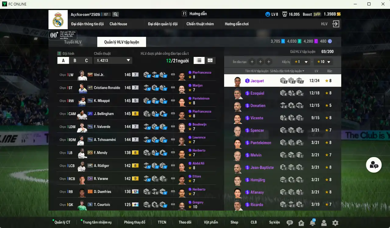 Ảnh Real Madrid 147.979b có CR7 WS+7, Valverde 26TS+7, Bellingham 25UCL+8, Mbappé 26TS, Rudiger FAC, Vini SPT+7, Tchouaméni 26TS+7, Varane CU+9, Mendy DCB… HLV Xịn, đã đào tạo full chỉ số nhiều ct (VIP BK Tháng 10)