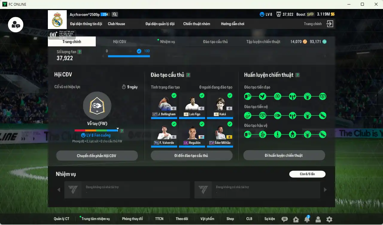 Ảnh Real Madrid 95.656b có Kaká ITM+6, Figo IT+6, Bellingham 26TY+6, Valverde 26TS+6, CR7 WS… HLV Xịn, đã full đào tạo chiến thuật vs chỉ số ct, còn nhiều CP vs TC