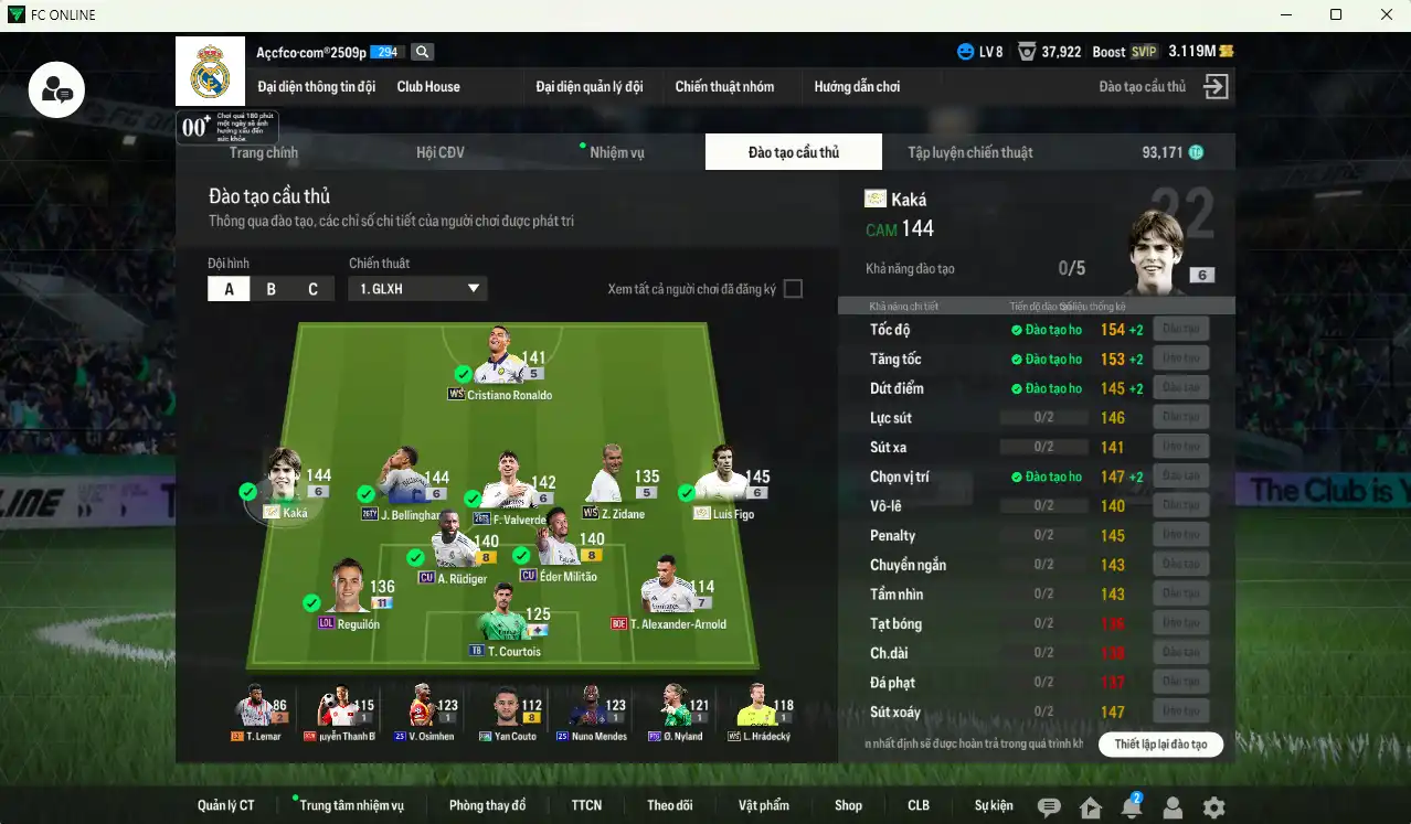 Ảnh Real Madrid 95.656b có Kaká ITM+6, Figo IT+6, Bellingham 26TY+6, Valverde 26TS+6, CR7 WS… HLV Xịn, đã full đào tạo chiến thuật vs chỉ số ct, còn nhiều CP vs TC
