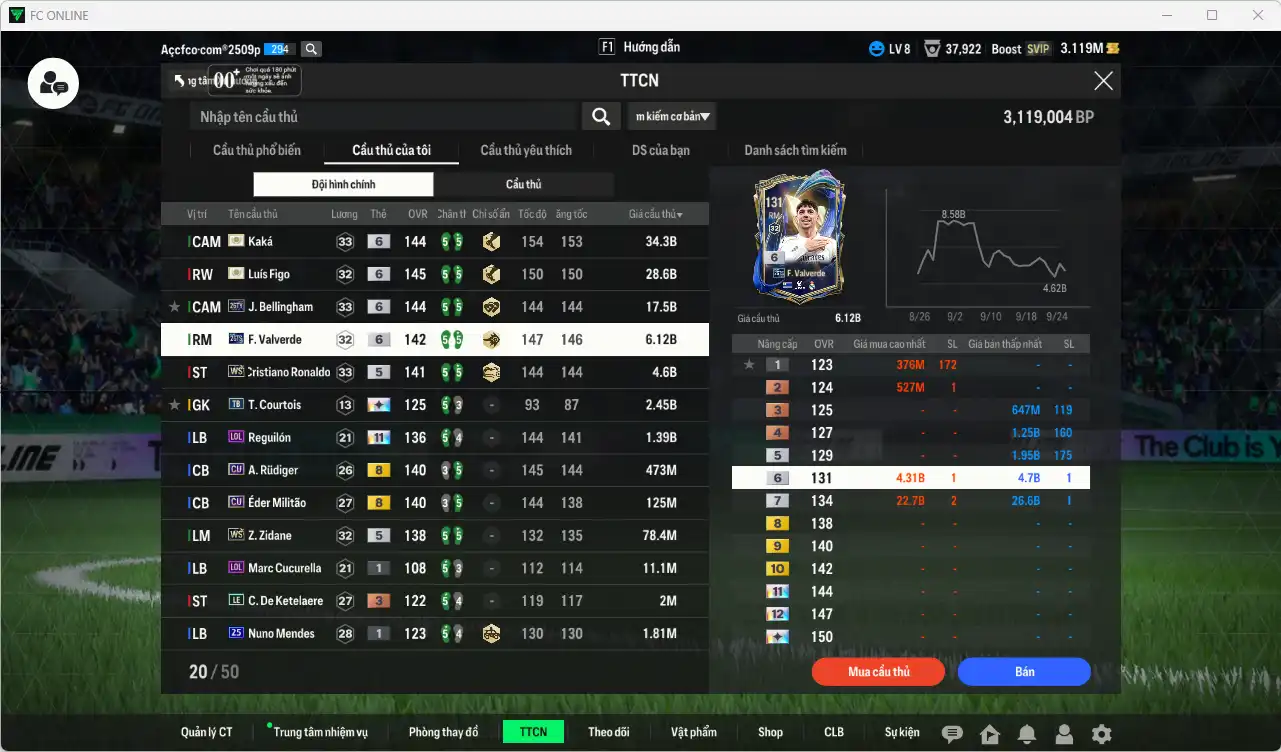 Ảnh Real Madrid 95.656b có Kaká ITM+6, Figo IT+6, Bellingham 26TY+6, Valverde 26TS+6, CR7 WS… HLV Xịn, đã full đào tạo chiến thuật vs chỉ số ct, còn nhiều CP vs TC