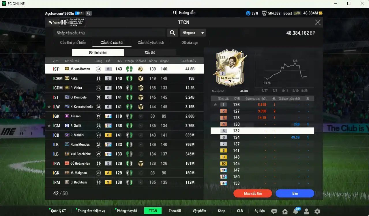 Ảnh AC Milan mix Quốc dân 90.644b có Van Basten ITM, Kaká ITM, Vieira ITM, Dembélé 26TS+6, Kvaratskhelia 26TS+6, Gullit CFA+11, Hùng Dũng IP… Full miniface, còn nhiều thẻ GIẢM THUẾ. HLV Xịn, đã full đào tạo chiến thuật, dư rất nhiều CP vs TC