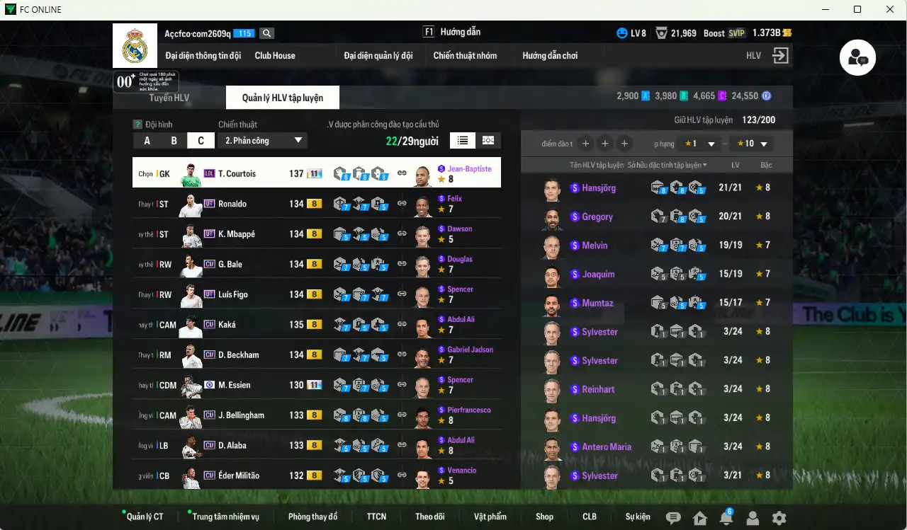 Ảnh Real Madrid 39.294b có CR7 CU, Vini PTG, Hazard HG+11 (bù), Kroos DC+10, Courtois LOL+11, Valverde 25TS, Kaká CU, Essien CFA+11, Varane CU… Còn rất nhiều thẻ GIẢM THUẾ. HLV Xịn, gần full đào tạo chiến thuật