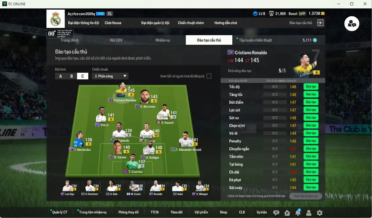 Ảnh Real Madrid 39.294b có CR7 CU, Vini PTG, Hazard HG+11 (bù), Kroos DC+10, Courtois LOL+11, Valverde 25TS, Kaká CU, Essien CFA+11, Varane CU… Còn rất nhiều thẻ GIẢM THUẾ. HLV Xịn, gần full đào tạo chiến thuật