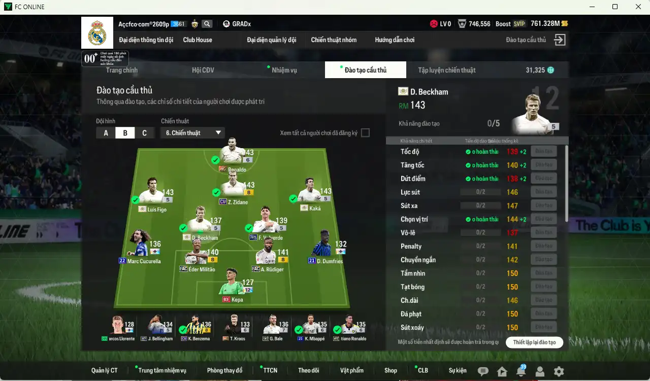 Ảnh Real Madrid 131.712b có Beckham ITM, Figo ITM, Kaká ITM, Rudiger FAC, Militao FAC, Bellingham 26TY, Cucurella 22UCL+13, Dumfries 21UCL+11, Theo LOL+11…  Full miniface, còn rất nhiều thẻ GIẢM THUẾ. HLV Siêu Xịn, dư nhiều CP, đã full đào tạo chiến thuật lẫn chỉ số ct