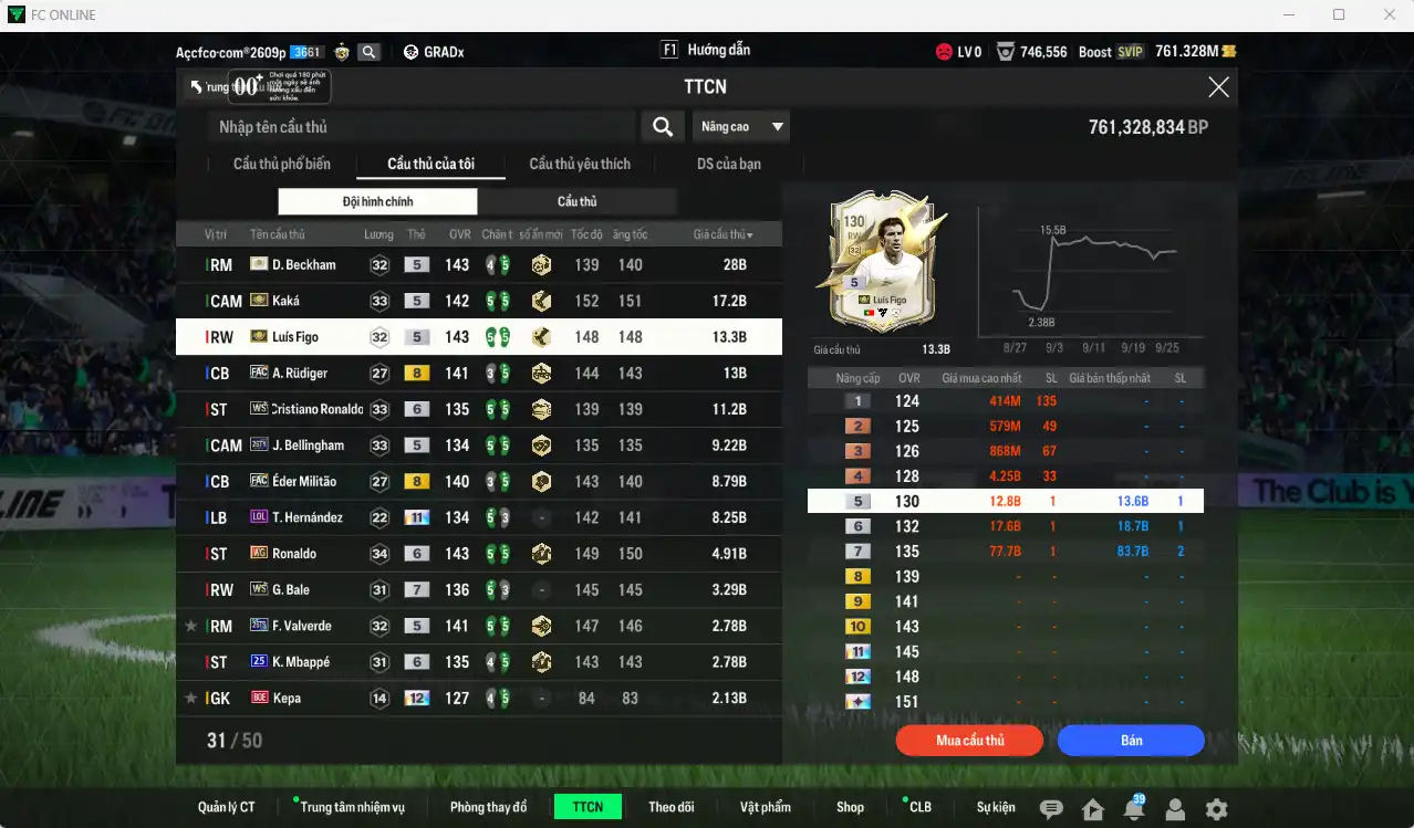 Ảnh Real Madrid 131.712b có Beckham ITM, Figo ITM, Kaká ITM, Rudiger FAC, Militao FAC, Bellingham 26TY, Cucurella 22UCL+13, Dumfries 21UCL+11, Theo LOL+11…  Full miniface, còn rất nhiều thẻ GIẢM THUẾ. HLV Siêu Xịn, dư nhiều CP, đã full đào tạo chiến thuật lẫn chỉ số ct