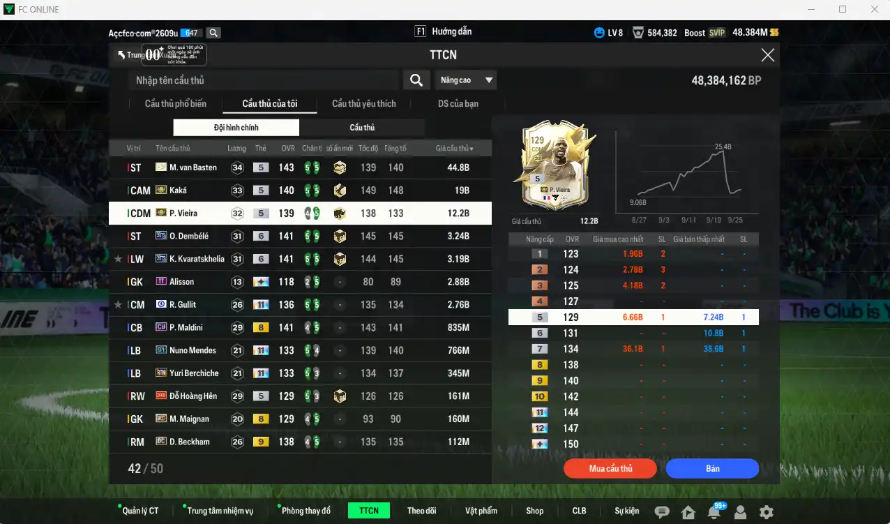 Ảnh AC Milan mix Quốc dân 90.644b có Van Basten ITM, Kaká ITM, Vieira ITM, Dembélé 26TS+6, Kvaratskhelia 26TS+6, Gullit CFA+11, Hùng Dũng IP… Full miniface, còn nhiều thẻ GIẢM THUẾ. HLV Xịn, đã full đào tạo chiến thuật, dư rất nhiều CP vs TC