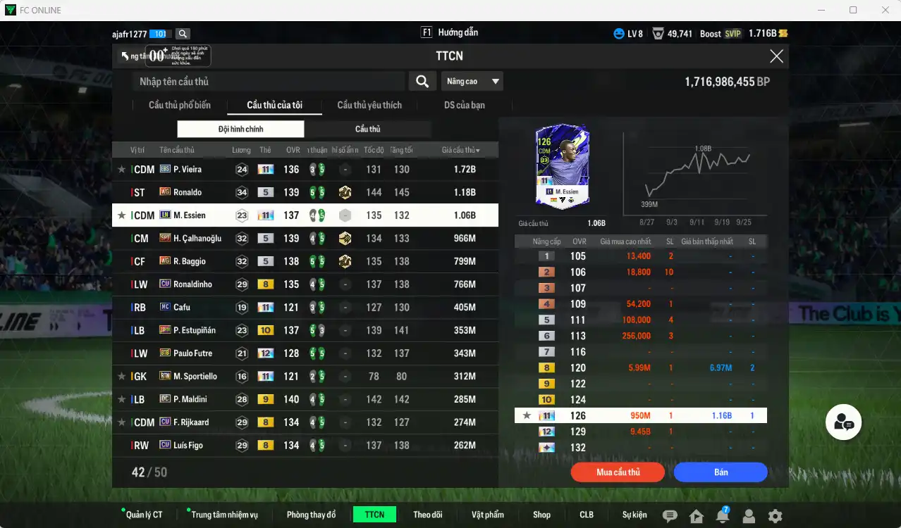 Ảnh AC Milan 12.239b dư 1,7b có Ronaldo WG, Calhanoglu WG, Baggio WG, Vieira EBS+11, Essien LN+11, Ronaldinho CU… Còn nhiều thẻ GIẢM THUẾ. HLV Xịn