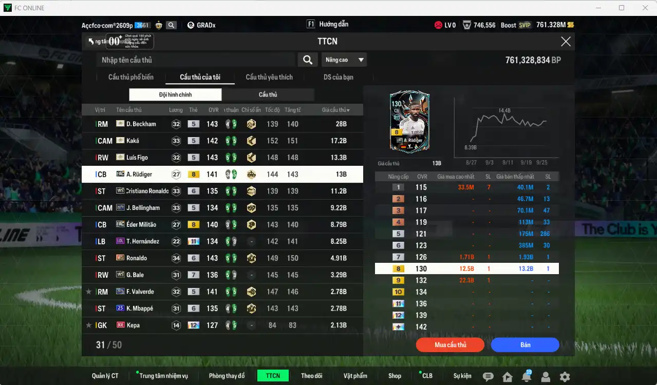 Ảnh Real Madrid 131.712b có Beckham ITM, Figo ITM, Kaká ITM, Rudiger FAC, Militao FAC, Bellingham 26TY, Cucurella 22UCL+13, Dumfries 21UCL+11, Theo LOL+11…  Full miniface, còn rất nhiều thẻ GIẢM THUẾ. HLV Siêu Xịn, dư nhiều CP, đã full đào tạo chiến thuật lẫn chỉ số ct