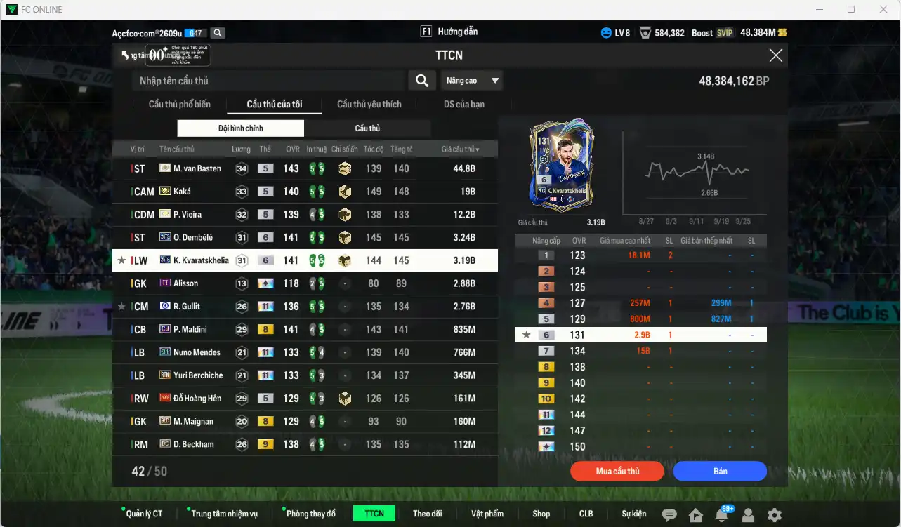 Ảnh AC Milan mix Quốc dân 90.644b có Van Basten ITM, Kaká ITM, Vieira ITM, Dembélé 26TS+6, Kvaratskhelia 26TS+6, Gullit CFA+11, Hùng Dũng IP… Full miniface, còn nhiều thẻ GIẢM THUẾ. HLV Xịn, đã full đào tạo chiến thuật, dư rất nhiều CP vs TC