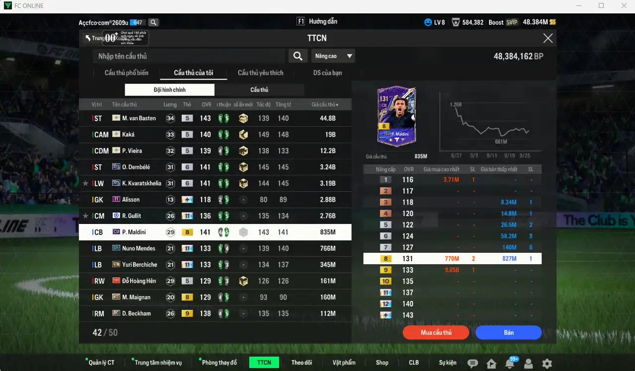 Ảnh AC Milan mix Quốc dân 90.644b có Van Basten ITM, Kaká ITM, Vieira ITM, Dembélé 26TS+6, Kvaratskhelia 26TS+6, Gullit CFA+11, Hùng Dũng IP… Full miniface, còn nhiều thẻ GIẢM THUẾ. HLV Xịn, đã full đào tạo chiến thuật, dư rất nhiều CP vs TC