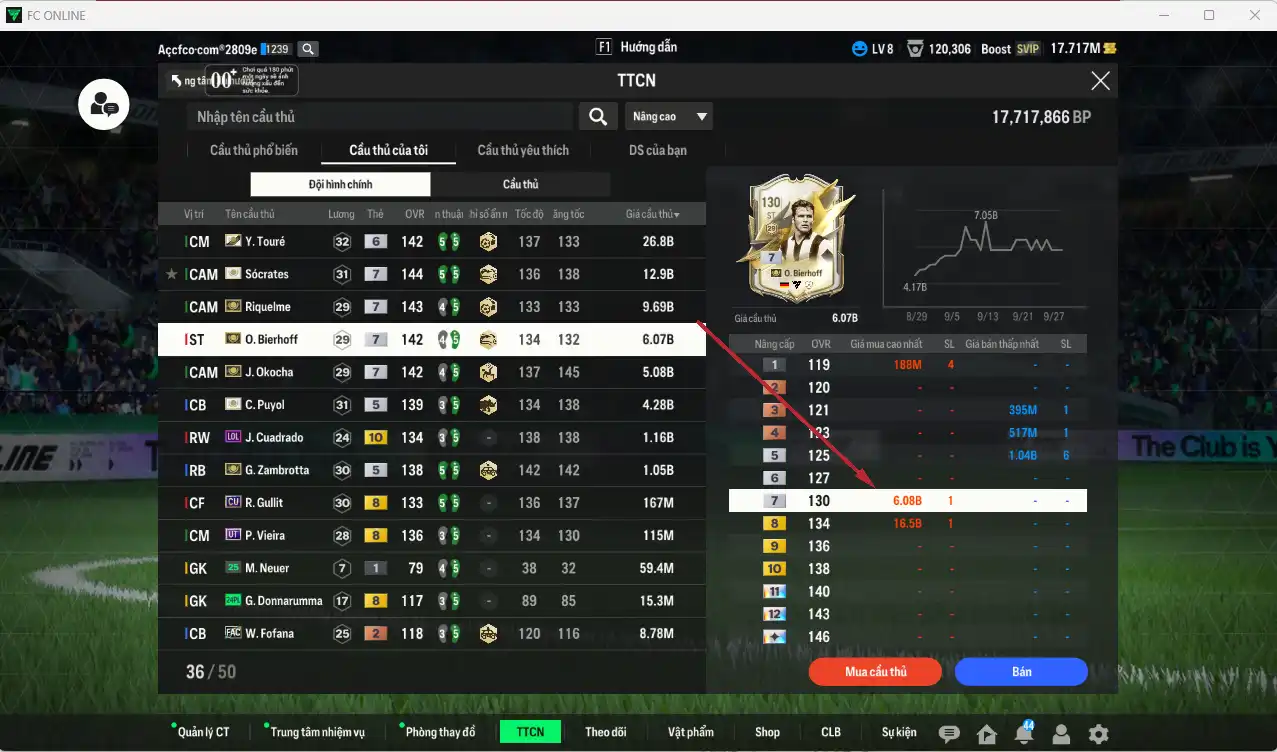 Ảnh Team ITM+7 (2 CSV) 67.418b có Sócrates ITM+7, Riquelme ITM+7, Bierhoff ITM+7, Okocha ITM+7, Touré ITM+6, Puyol ITM+5, Zambrotta ITM+5, Hùng Dũng IP… Full miniface, còn rất nhiều thẻ GIẢM THUẾ vs SVIP, HLV Xịn, đã full đào tạo, dư nhiều CP và TC