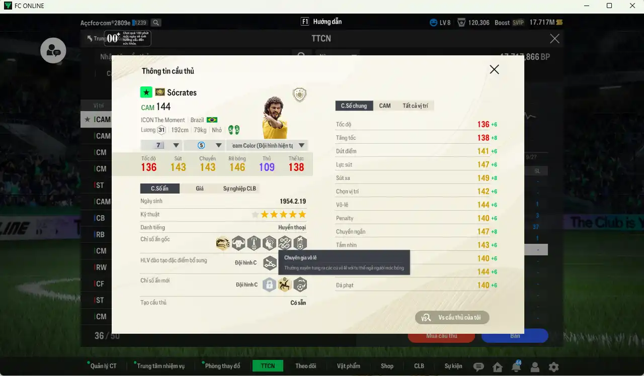 Ảnh Team ITM+7 (2 CSV) 67.418b có Sócrates ITM+7, Riquelme ITM+7, Bierhoff ITM+7, Okocha ITM+7, Touré ITM+6, Puyol ITM+5, Zambrotta ITM+5, Hùng Dũng IP… Full miniface, còn rất nhiều thẻ GIẢM THUẾ vs SVIP, HLV Xịn, đã full đào tạo, dư nhiều CP và TC