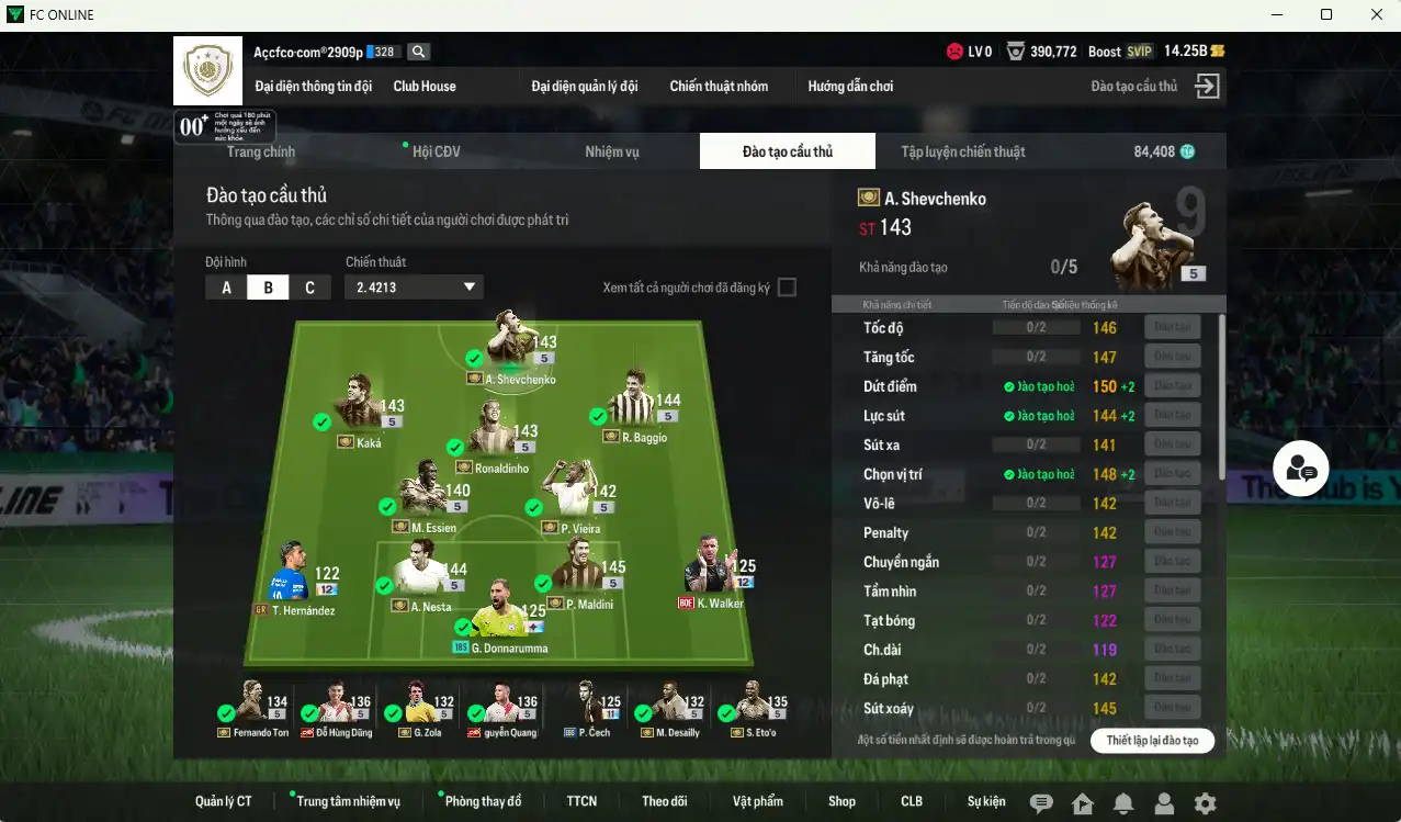 Ảnh Full mùa ITM+5 201.515b dư 14.2b có Sheva, Maldini, Kaká, Eto, Baggio, Torres, Ronaldinho, Vieira, Nesta, Desailly, Essien, Zola… ITM+5  vs Hùng Dũng, Quang Hải IP. Còn rất nhiều thẻ GIẢM THUẾ. HLV Siêu Xịn, đã full đào tạo chiến thuật lẫn chỉ số ct, dư nhiều CP
