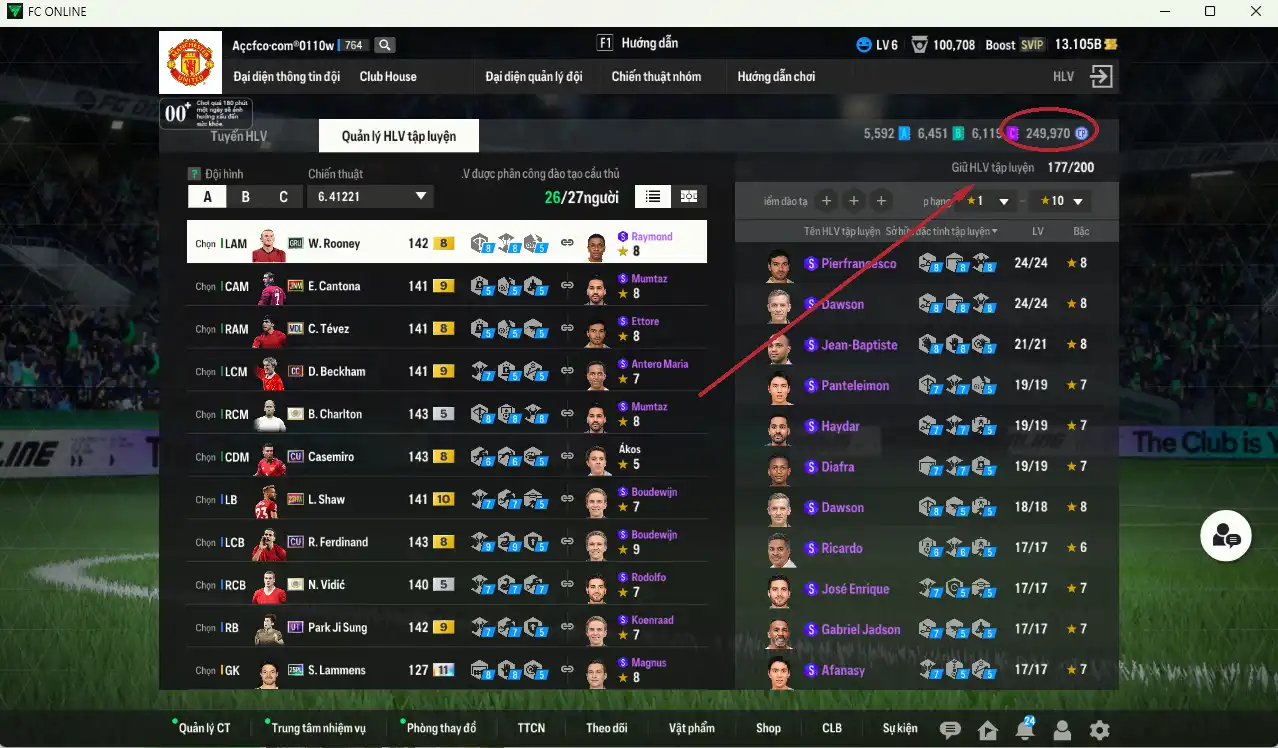 Ảnh [Dư nhiều BP, Tặng 250FC] Man Utd. 27.774b dư 13,1b có Charlton ITM, Vidic ITM, Shaw 23HW+10, Rooney GRU, Lammens 25PL+11, Tévez MDL… Full miniface, còn nhiều thẻ GIẢM THUẾ vs Coin ITM. HLV Siêu Xịn, đã full đào tạo chiến thuật lẫn chỉ số ct, còn nhiều CP