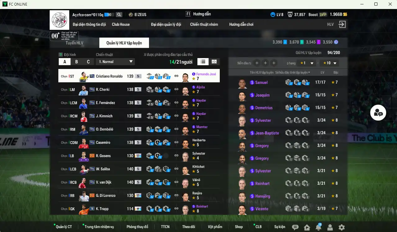 Ảnh Full mùa 26TS+5 dư 1,9b có Saliba, Dembélé, CR7, Kimmich, Van Dijk, Casemiro, Cherki, Enzo… Còn nhiều thẻ GIẢM THUẾ. HLV Xịn, đã đào tạo chỉ số nhiều ct